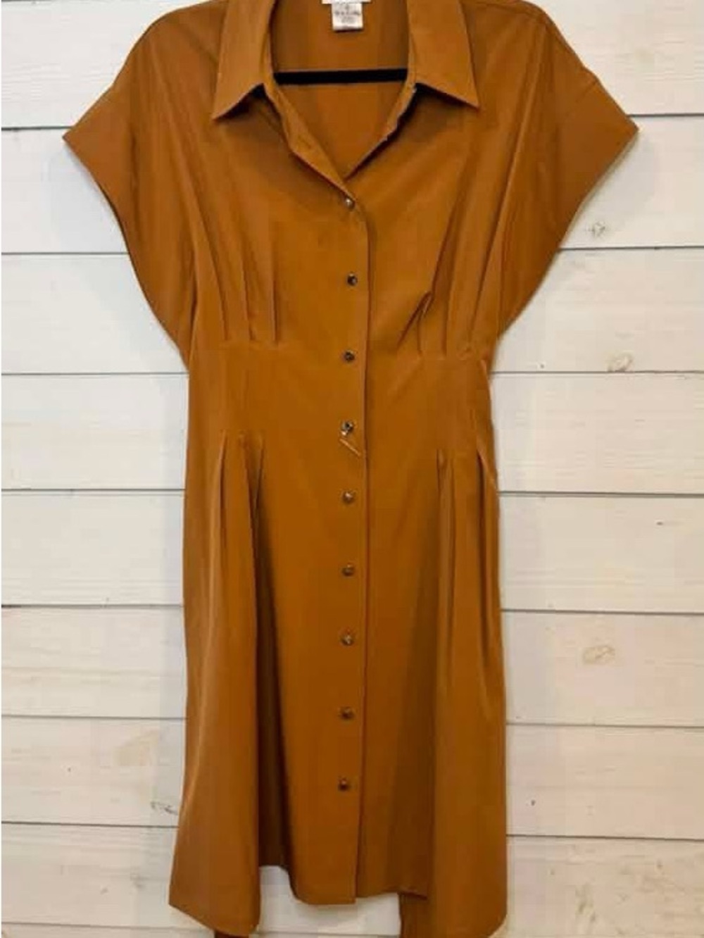DKNY Button-Front Tan Midi Shirt Dress